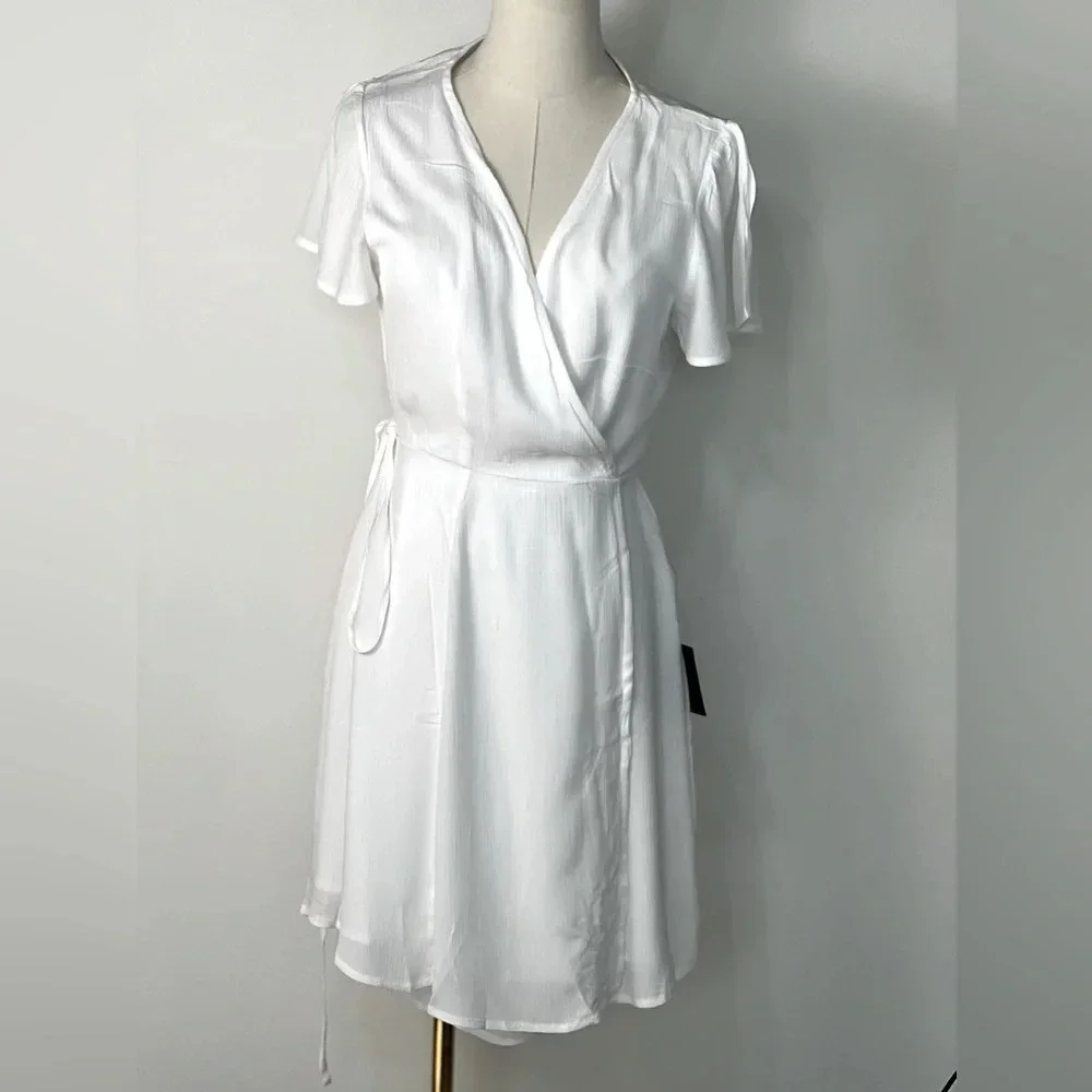 Lulu’s Harbor Point White Sheer Chiffon Wrap Dress Size Small and Medium - Picture 3 of 13